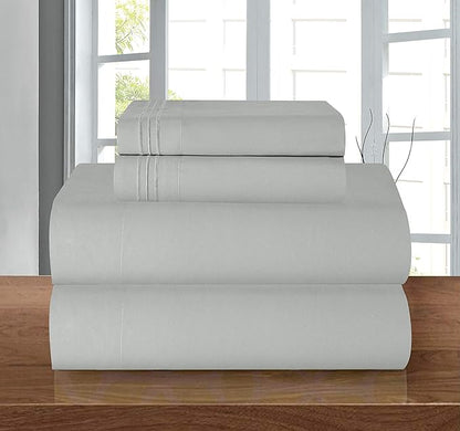 Elegant Comfort Luxury 1500 Premium Hotel Quality Microfiber 4-Piece Sheet Set - Wrinkle Resistant, All Around Elastic Fitted Sheet, Deep Pocket up to 16", Twin/Twin XL, Silver Grey