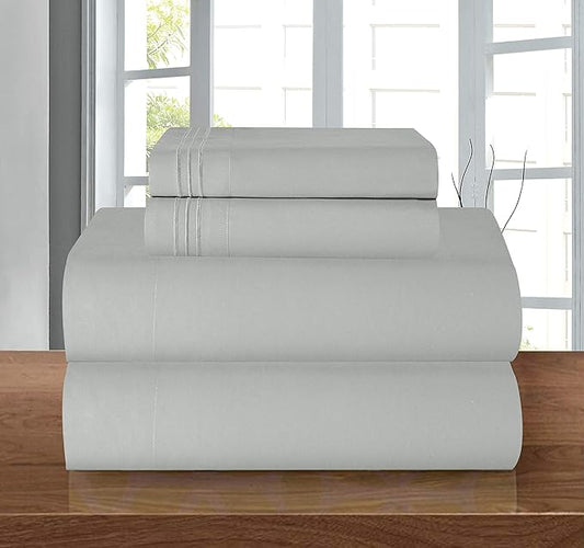 Elegant Comfort Luxury 1500 Premium Hotel Quality Microfiber 4-Piece Sheet Set - Wrinkle Resistant, All Around Elastic Fitted Sheet, Deep Pocket up to 16", Twin/Twin XL, Silver Grey