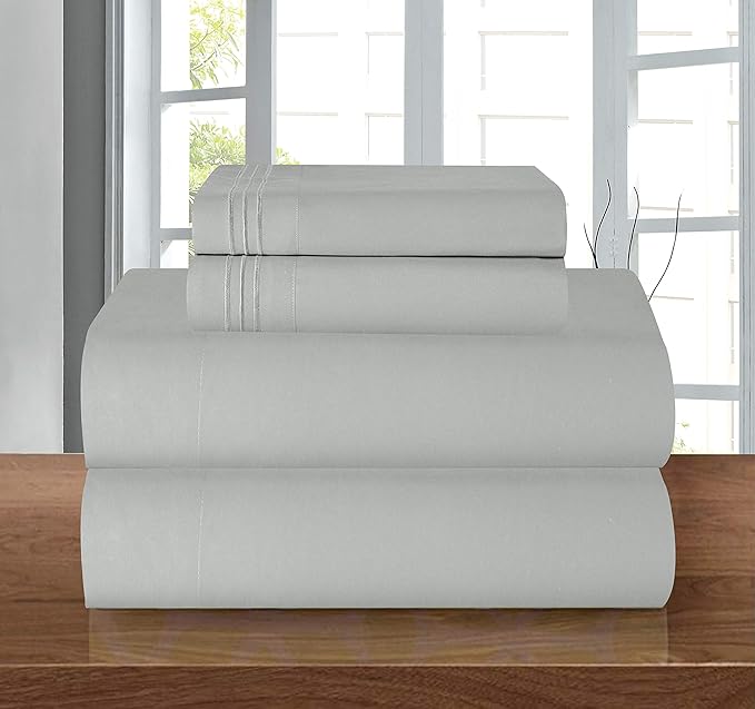 Elegant Comfort Luxury 1500 Premium Hotel Quality Microfiber 5-Piece Sheet Set - Wrinkle Resistant, All Around Elastic Fitted Sheet, Deep Pocket up to 16", Split King, Silver Grey