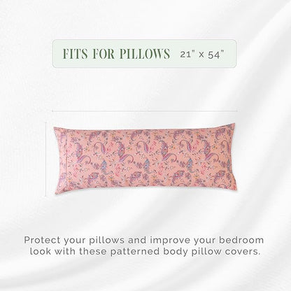 Elegant Comfort Ultra Soft 1-Piece Set Floral Print Pillowcases - 1500 Premium Hotel Quality Microfiber, Soft and Smooth Hidden Zipper Closure 1-Piece Pillow Covers - Body Pillowcase, Paisley Coral