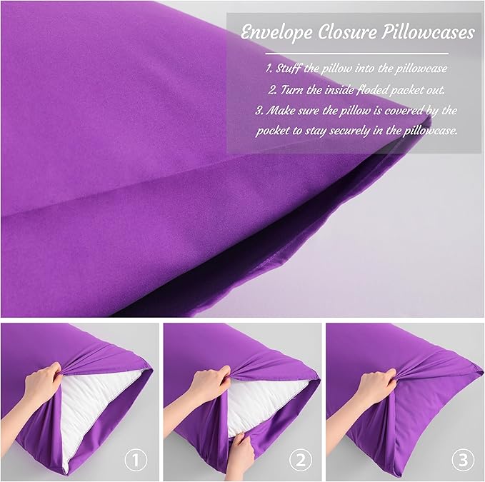 NTBAY King Pillow Cases Set of 2, 2 Pack Brushed Microfiber 20x40 Pillow Cases, Soft, Wrinkle, Fade, Stain Resistant Purple Pillow Cases with Envelope Closure, 20x40 Inches, Purple