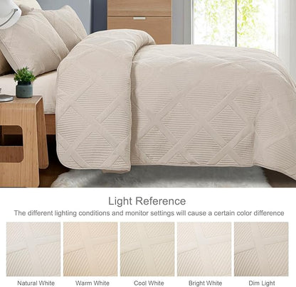 Exclusivo Mezcla Quilts Queen Size - Brich Beige Quilt Set Bedspread with 2 Pillow Shams, Modern Bedding Set with Striped Pattern, Soft Lightweight Bedspreads Queen Size for All Seasons
