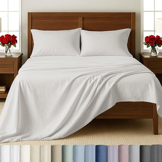 California Design Den 100% Cotton Twin Size Sheet Set - 500 Thread Count Sateen, Deep Pocket Bed Sheets Twin, Soft Luxury - True Ivory