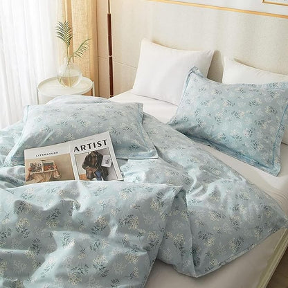 VM VOUGEMARKET Garden Blue Flower Comforter Set Full Soft Fluffy Microfiber Comforter Chic Floral Printed Bedding Set Vintage Flowers Botanical Comforter Set All Season Use
