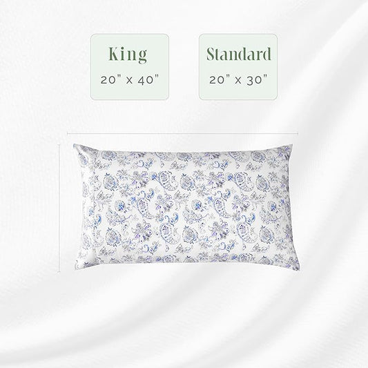 Elegant Comfort Ultra Soft Set of 2 Floral Print Pillowcases - 1500 Premium Hotel Quality Microfiber, Soft and Smooth Envelope Closure 2-Piece Pillow Covers - Standard/Queen, Paisley Indigo