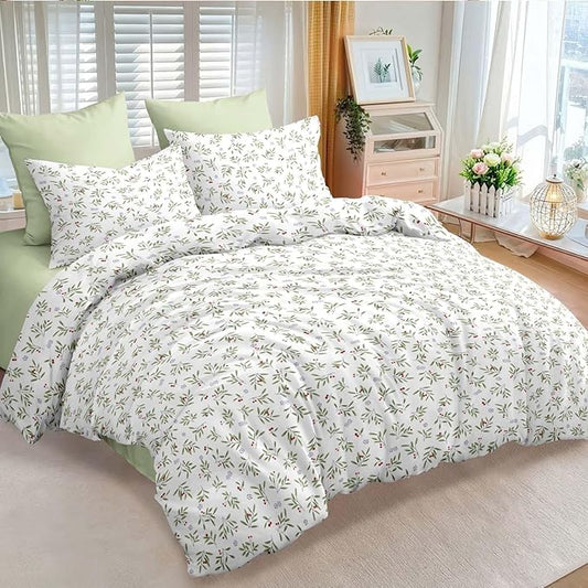 Nayoroom Floral Comforter Set Queen Size Green Botanical Leaf Spring Bedding Set 3 Pieces Soft Lightweight Aesthetic Garden Comforter for All Seasons