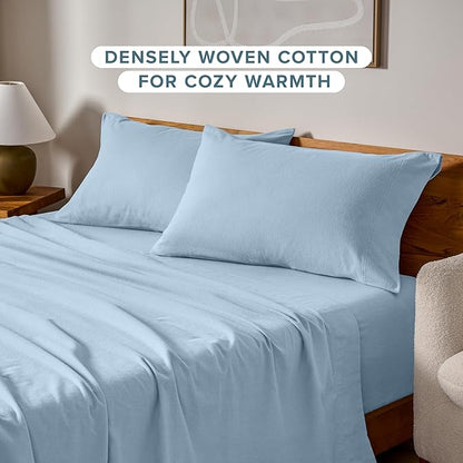 Bare Home Flannel Standard Pillowcases Set of 2-100% Cotton - Velvety Soft & Cozy - Double Brushed Heavyweight Flannel Pillowcases (Standard Pillowcase Set of 2, Light Blue)