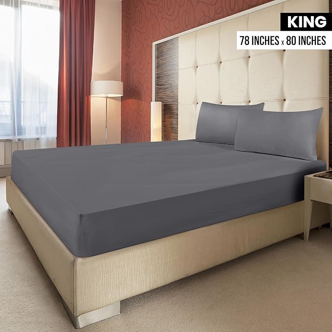 Utopia Bedding King Fitted Sheets - Bulk Pack of 2 Bottom Sheets - Soft Brushed Microfiber - Deep Pockets - Shrinkage & Fade Resistant - Easy Care (King, Grey)