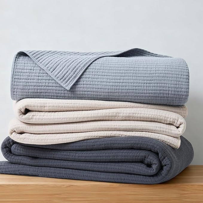 EVERGRACEHOME Cotton Coverlet Set Full Queen Size 3 Pieces, Lightweight Soft Ribbed Matelassé Bedspread Quilt Set, Cozy Oversized Quilted Bedding Set with 2 Pillow Shams for All Seasons, Midnight Blue