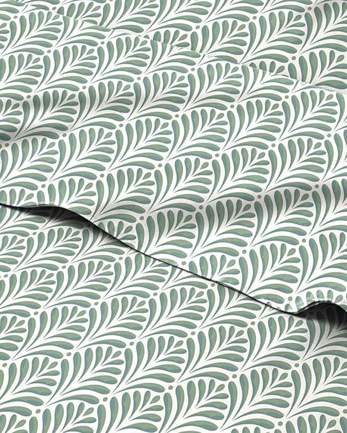 Floral Sheets - Green Floral Bed Sheet Set - 1 Flat, 1 Fitted & 2 Pillowcases w/ Deep Pockets - Comfy, Cozy, Wrinkle & Fade Free - Boho Botanical Bedding - Soft, Breathable & Cooling - Queen Size Set