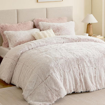 Intelligent Design Twin Comforter Set Fur-Like Shaggy Comforters for Twin Size Bed Warm, Fuzzy Bedding, All Season Luxurious Comforters Twin Size Bed Set, Malea, Twin/Twin XL, Pink/White 2 Piece