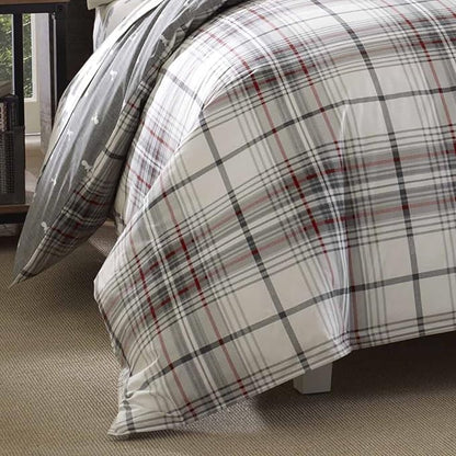 Eddie Bauer - Twin Comforter Set, Reversible Bedding with Matching Sham, Medium-Weight for Year Round Use, Dorm Essentials (Alder Grey/Red)