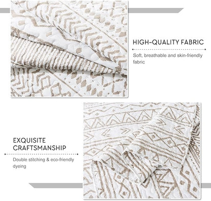 Travan 3-Piece King Quilt Set Striped Pattern Microfiber Soft Lightweight Bedding Set with Shams for All Season, Cream Strips, King Size