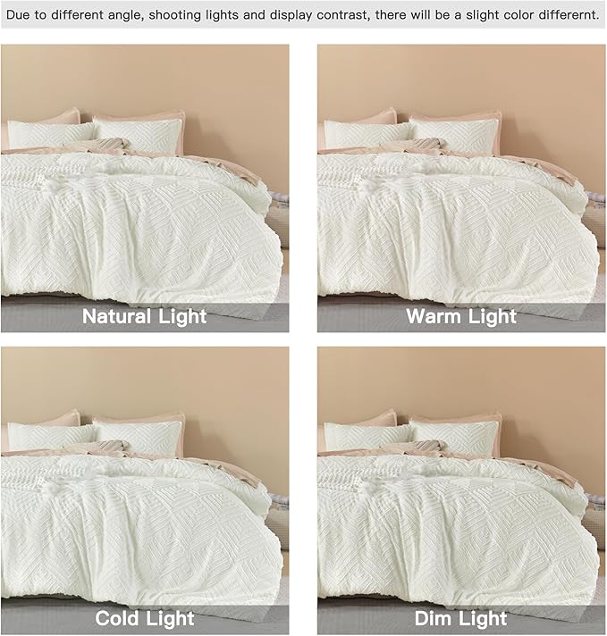 Litanika California King Comforter Set Ivory, 3 Pieces Tufted Boho Farmhouse Bedding Comforter Sets, Lightweight Fluffy Comforter Bed Set All Season (104x96In Comforter & 2 Pillowcases)
