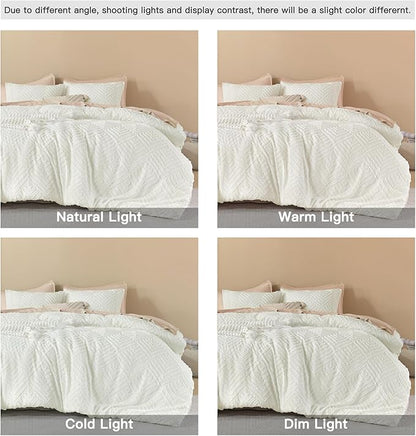 Litanika California King Comforter Set Ivory, 3 Pieces Tufted Boho Farmhouse Bedding Comforter Sets, Lightweight Fluffy Comforter Bed Set All Season (104x96In Comforter & 2 Pillowcases)