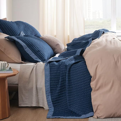 Bedsure Navy Quilts Twin Size - Twin Quilt Bedding Set Bedspread Coverlet, Lightweight Corduroy Pattern Bedspread, 2-Piece Set with 68"x86" Coverlet & 1 Pillow Sham, All-Season Soft Microfiber