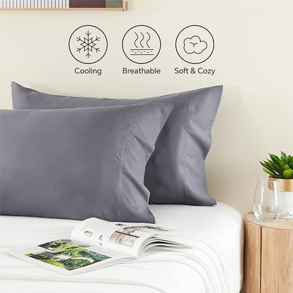 BEDELITE Cooling Pillow Cases for Hot Sleepers & Night Sweats, Rayon Derived from Bamboo, Grey Pillow Cases Queen Size Set of 4, Breathable and Silky Soft Envelope Pillowcases (20"x30")