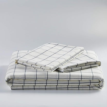 JELLYMONI Cotton Duvet Cover King Size - White Grid Plaid Comforter Cover with Button 100% Washed Cotton 3PCS Breathable Soft Bedding Set Duvet Cover 104×90in & 2 Pillowcases (NO Comforter)