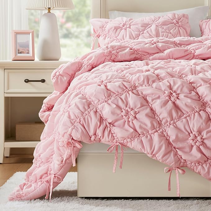 Intelligent Design Queen Comforter Set – Pink Lily Puffy Floral Shabby Chic Boho Bedding, Ultra-Soft, Lightweight & All-Season, Full/Queen