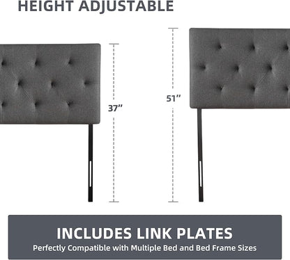 Linen Fabric Upholstered Headboard Queen Size, Modern Diamond Tufting Solid Wood Queen Headboard Only,Adjustable Height from 37” to 51” Head Board, Bed Frame or Wall Mount Headboards, Dark Grey