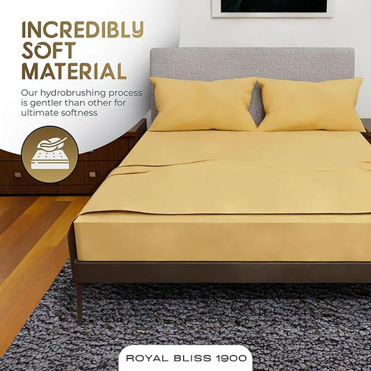 King Size Sheets Set - 4 Piece Bedding - Wrinkle Free - Double Brushed, King Bed Sheets Deep Pocket, King Size Sheet Set, King Sheets (Gold, King)
