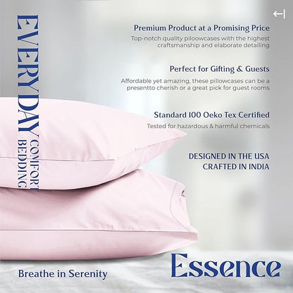 Mayfair Linen 100% Organic Cotton Percale Pillow Cases Standard/Queen Size Set of 2 - Percale Pillowcases Standard/Queen, Soft Cooling Pillow Cases for Sleeping, Cotton Pillowcovers - Blush