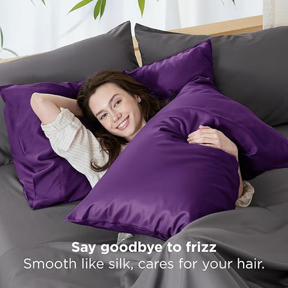 Bedsure Pillow Cases Queen, Cooling Pillow Cases, Rayon Derived from Bamboo Purple Pillowcases Queen Size Set of 2, PureWoven Silky Soft Bedding Pillow Covers with Envelope Closure, 20x30 Inches