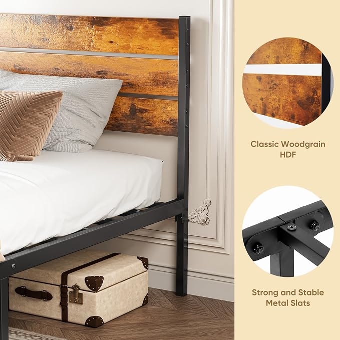 OLIXIS Twin Platform Bed Frame with Wooden Headboard and Footboard, Heavy Duty Metal Slat Mattress Base, 500 LBS Weight Capacity, Sturdy Stable Structure, No Box Spring Needed, Quick Simple Assembly