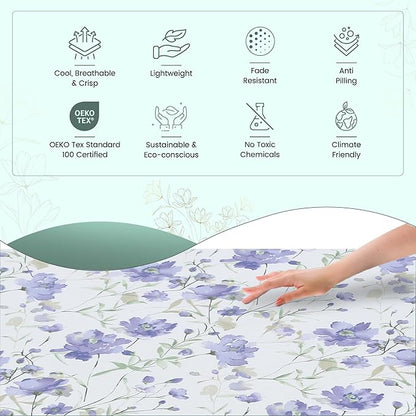 Feather & Stitch Softest 100% Cotton Sheets, 300 Thread Count Percale Weave Bedding, 16" Deep Pocket, Cooling Sheets, Breathable Bed Set, Hotel Premium Quality (King, Violet Breeze)