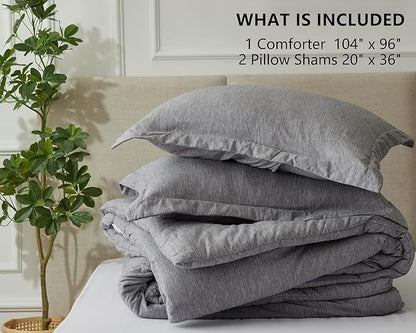 CozyLux California King Comforter Set - 3 Pieces Grey Soft Luxury Cationic Dyeing Cal King Comforter Bedding for All Season, Gray Breathable Lightweight Bed Sets with 1 Comforter and 2 Pillow Shams