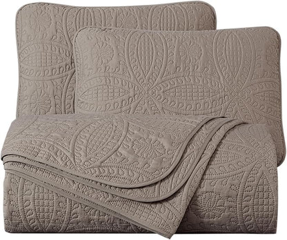 Chezmoi Collection Austin 3-piece Oversized Bedspread Coverlet Set (Queen, Taupe) | Oversized, Lightweight, Fade Resistant