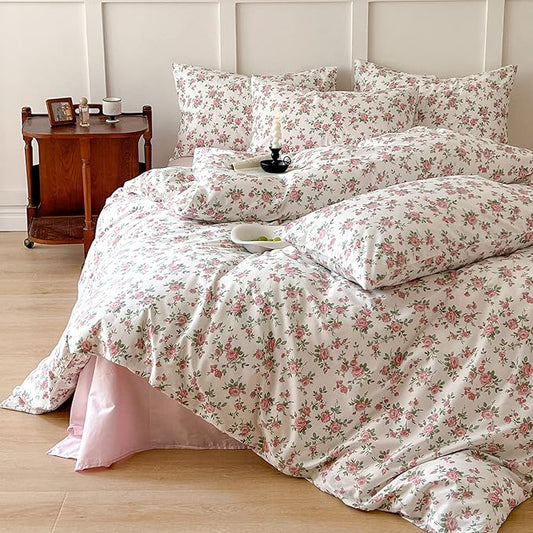VM VOUGEMARKET Gilr's Comforter Set Twin XL Pink Flower Bedding Comforter with 2 Pillowcases,All Season Use Fluffy Soft & Lightweight Cottagecore Comforter Set for Teen Girls 68"x90"