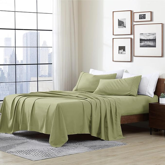 Cathay Home Essentials Ultra Soft Hypoallergenic Wrinkle Resistant Double Brushed Microfiber Bedding Sheet Set, Sage, Twin XL