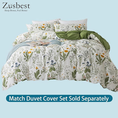 Zusbest 100% Cotton Floral Pillow Cases Standard Size Set of 2, 19''×29'', Reversible Botanical Green Pillowcases, Flower Printed Vintage Pillow Covers Soft Envelope Queen Pillowcase Protectors
