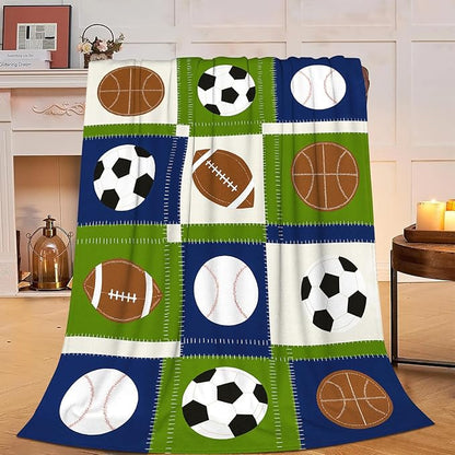 Ball Blanket Super Soft Warm Fluffy Fleece Flannel Baseball Basketball Soccer Football Sports Throw Blanket Cozy Fuzzy Plush Stuff Bedding Blankets Gifts for Teens Boys Kids Girls Adults 50"X40"