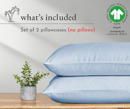 California Design Den King Size Pillow Cases Set of 2 - Soft 100% Organic Cotton Pillow Cases with Envelope Closure, Crisp, Crisp and Durable Percale - Light Blue