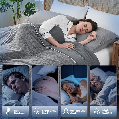 Amélie Home Cooling Comforter Full Size, Dual-Sided Lightweight Cooling Blanket for Hot Sleepers, Q-Max 0.43 Breathable Cooling Quilt for Night Sweats, 80"x 90", Heather Charcoal Grey