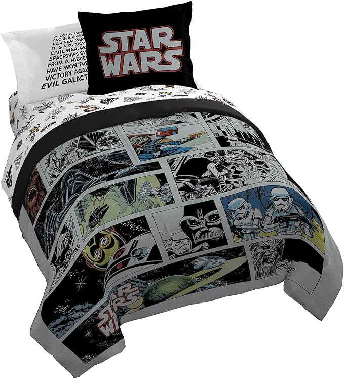 Jay Franco Star Wars Comic Book Queen Size Comforter Set - 7 Piece Bedding Includes Sheet Set & Pillow Covers - Super Soft Cozy Kids Bedding