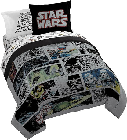 Jay Franco Star Wars Comic Book Queen Size Comforter Set - 7 Piece Bedding Includes Sheet Set & Pillow Covers - Super Soft Cozy Kids Bedding