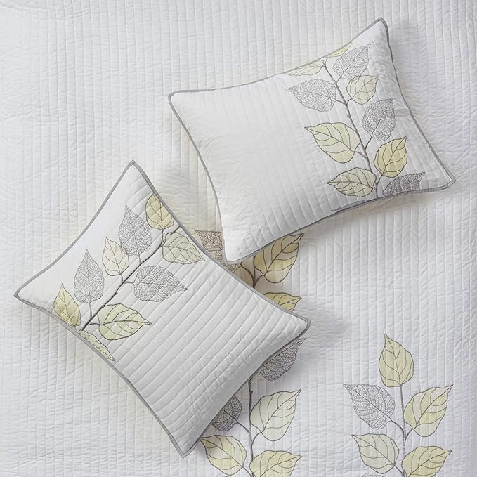 Madison Park Caelie Quilt Modern Classic Design All Season, Breathable Coverlet Lightweight Bedding Set, Matching Shams, Decorative Pillow, King/Cal King(104"x94"), Leaf Yellow 6 Piece
