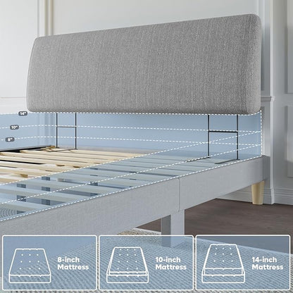 4.7” Upholstered Headboard for Full Size Bed, No Drill Needed, 5 Min Assembly, Headboard for 8–14 Inch Mattress, Perfect for Renters Dorm Kids Pet, Linen Gray