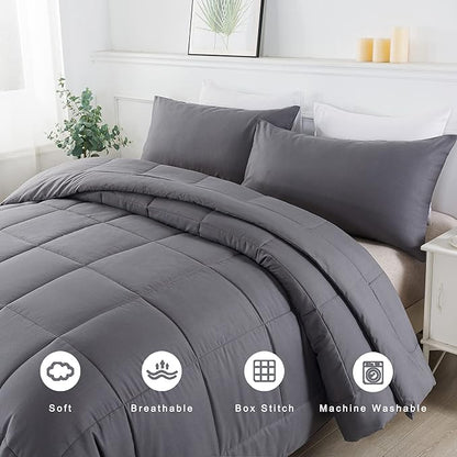 DOWNCOOL Twin Comforter Set -All Season Bedding Comforters Sets with 1 Pillow Case -2 Pieces Bed Set Down Alternative Comforter Set -Grey Twin Bedding Sets(64"x88")