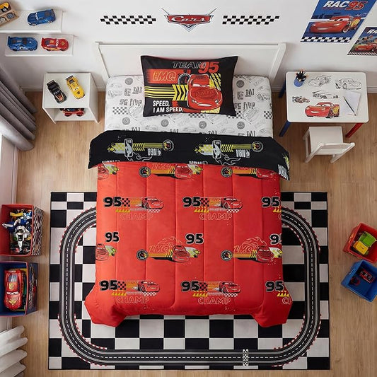 Northwest Disney Pixar Cars Twin Comforter Set, Reversible Lightning McQueen Design, Ultra Soft Fade Resistant Microfiber Kids Bedding Set, Officially Licensed