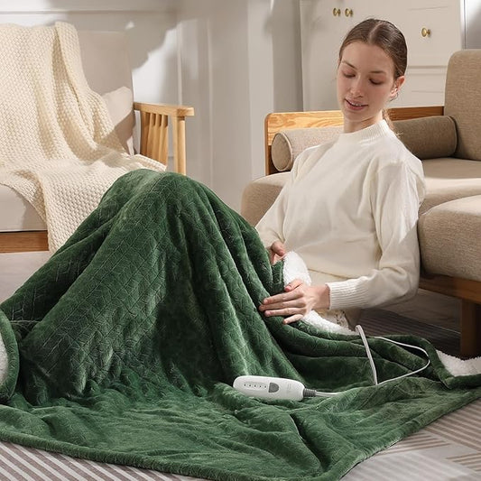 Twin Electric Blanket 62"x84" Heating Blanket Twin, Wheat Pattern Ultra-Soft Flannel & Thick Sherpa with 5 Heat Settings & 10 Hour Auto Shut-Off, ETL & FCC Certified, Machine Washable Home Use, Green
