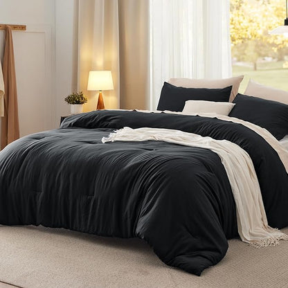 Bedsure Oversized Queen Comforter Set, Black Soft Prewashed Bedding for All Seasons, 3 Pieces GentleSoft™ Bed Set, 1 Lightweight Comforter (98"x98") and 2 Pillowcases (20"x26")