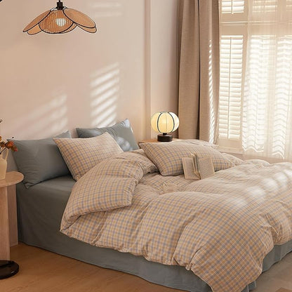 HighBuy Yellow Gingham Comforter Set Twin XL Size Dust Blue Plaid Bedding Comforter Sets Boho Comforter Hotel Quality Bedding Sets with Sham Set for All Season,Teen Boys Checkered Comforters
