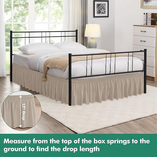 Biscaynebay Wrap Around Bed Skirts with Split Corners for Queen Beds 17" Drop, Light Camel Elastic Dust Ruffles Easy Fit Wrinkle & Fade Resistant Silky Luxurious Fabric Solid Machine Washable