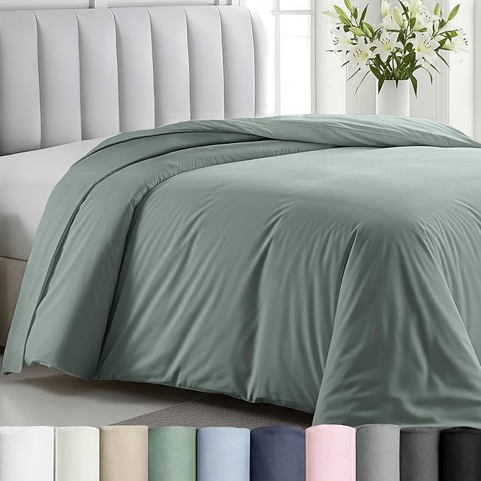 California Design Den Duvet Cover Twin Cotton Only - Premium 400 Thread Count, Natural 100% Cotton Duvet Covers, Soft Sateen Weave, Button Closure and Corner Ties - Sage Green