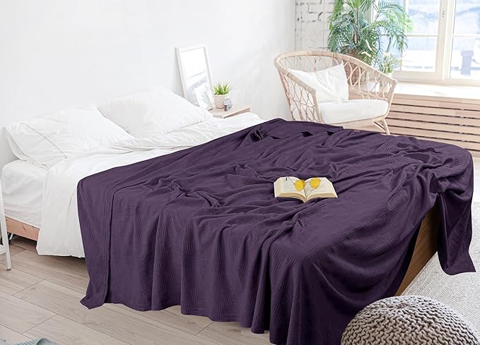 Utopia Bedding Plum 100% Cotton Blanket [Queen Size - 90x90 Inch] Lightweight, Soft and Breathable Thermal Blanket for All Seasons