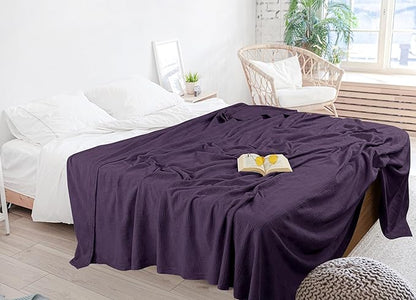 Utopia Bedding Plum 100% Cotton Blanket [Queen Size - 90x90 Inch] Lightweight, Soft and Breathable Thermal Blanket for All Seasons